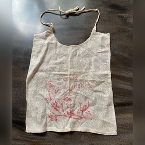 Antique Vintage Baby Girl Bib Cream Silk Linen Pink Embroidered Papa’s Pet